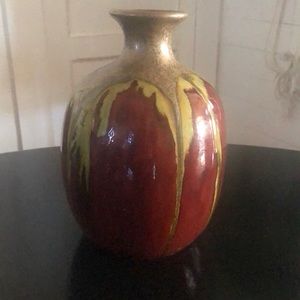 Mid Century Glasser Pottery On Deep Red Glaze Vase Drip Design 9" tall